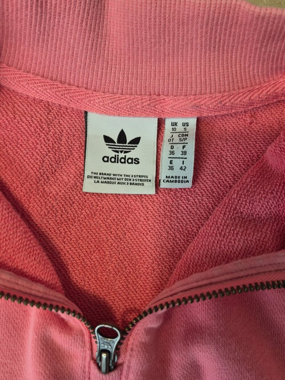 Adidas Originals Women’s Half Zip Sweatshirt Size S Pink Red Colorblock Trefoil - Picture 5 of 9
